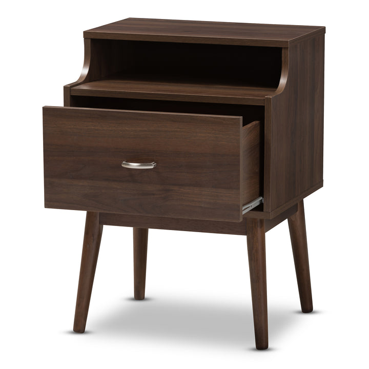 Disa Mid Century Modern Walnut Brown Finished Nightstand English Elm