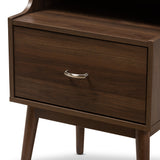 Baxton Studio Disa Mid-Century Modern Walnut Brown Finished Nightstand