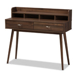 Disa Mid-Century Modern Walnut Brown Finished 2-Drawer Desk