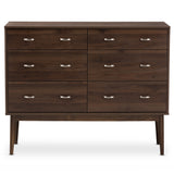 Baxton Studio Disa Mid-Century Modern Walnut Brown Finished 6-Drawer Dresser