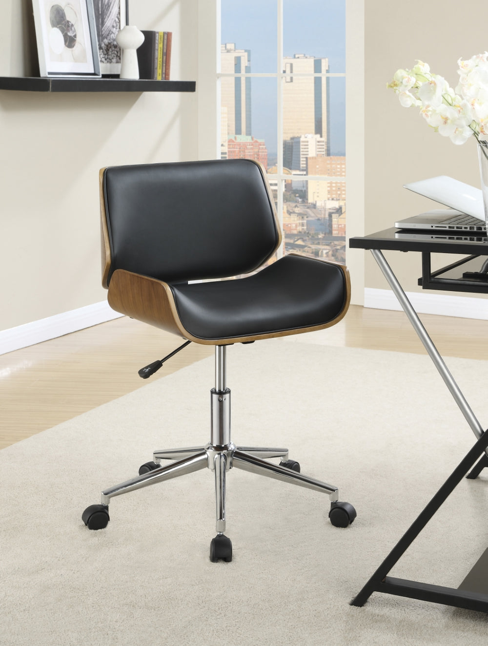 Contemporary Adjustable Height Office Chair with Retro Design and Chrome Accents for Home Office