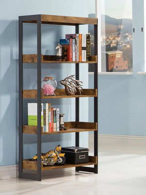 Estrella Country Rustic 4-shelf Bookcase Antique Nutmeg and Gunmetal