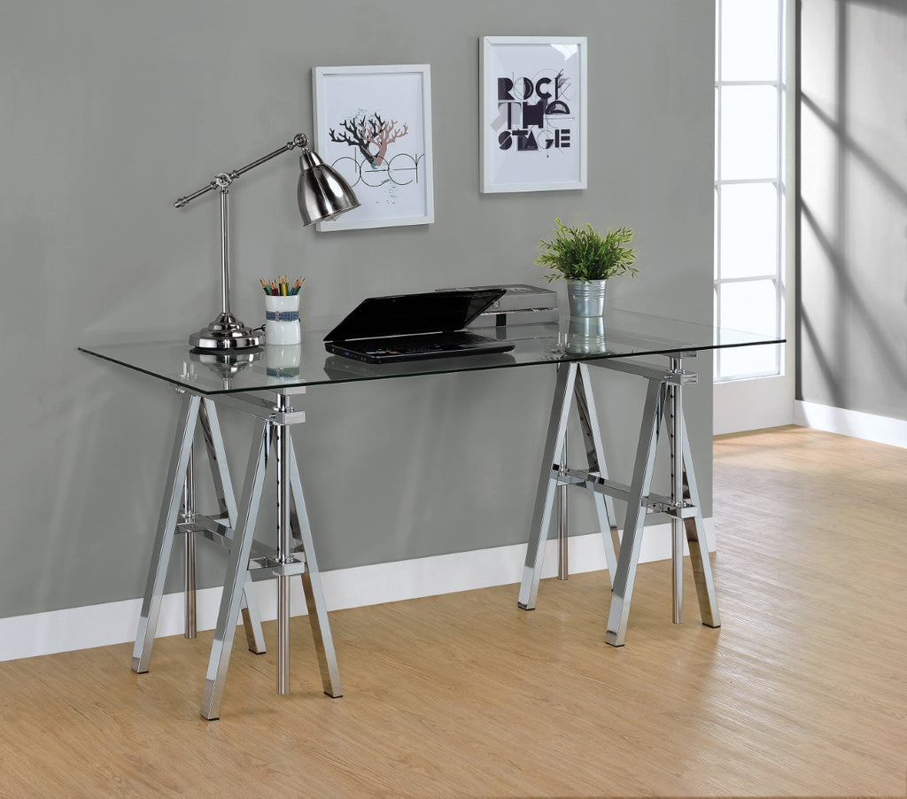 Statham Contemporary Glass Top Adjustable Writing Desk Clear and Chrome