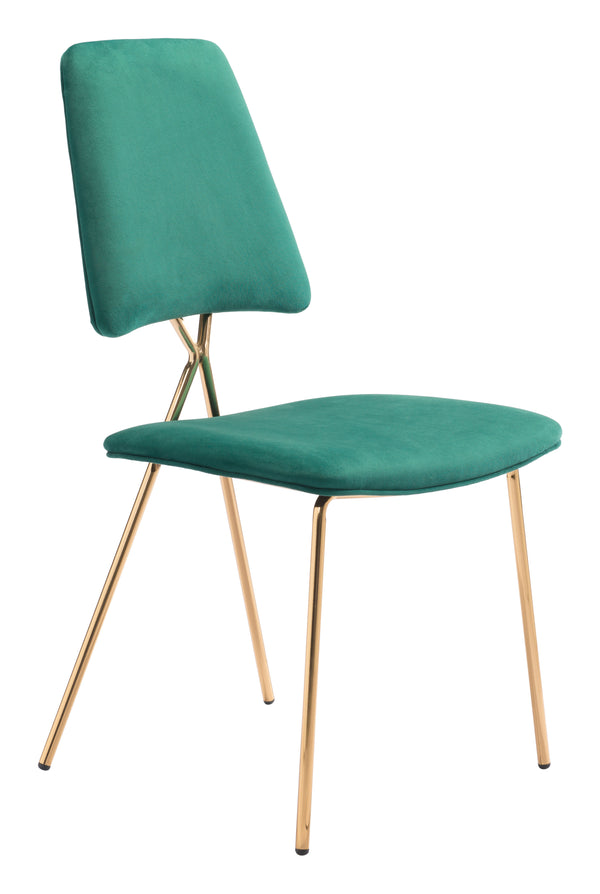 Zuo Modern Chloe 100% Polyester, Plywood, Steel Modern Commercial Grade Dining Chair Set - Set of 2 Green, Gold 100% Polyester, Plywood, Steel