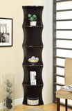 Traditional 5-shelf Wave-like Corner Bookcase Cappuccino