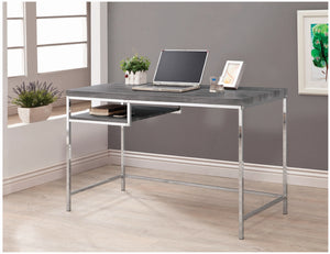 Kravitz Contemporary Rectangular Writing Desk Weathered Grey and Chrome