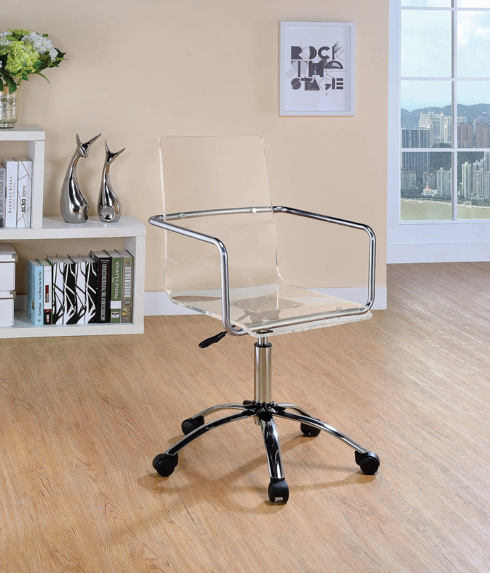 Amaturo Modern Office Chair with Clear Acrylic Seat, Chrome Base & Rolling Casters for Easy Mobility