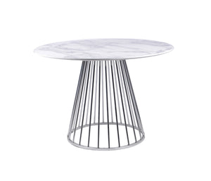 VIG Furniture Modrest Holly - Modern White and Silver Round Dining Table VGFH-0257012-WC-WHT-DT