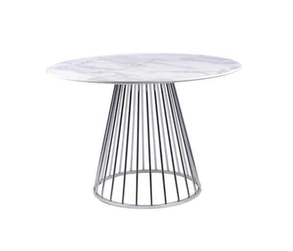 VIG Furniture Modrest Holly - Modern White and Silver Round Dining Table VGFH-0257012-WC-WHT-DT