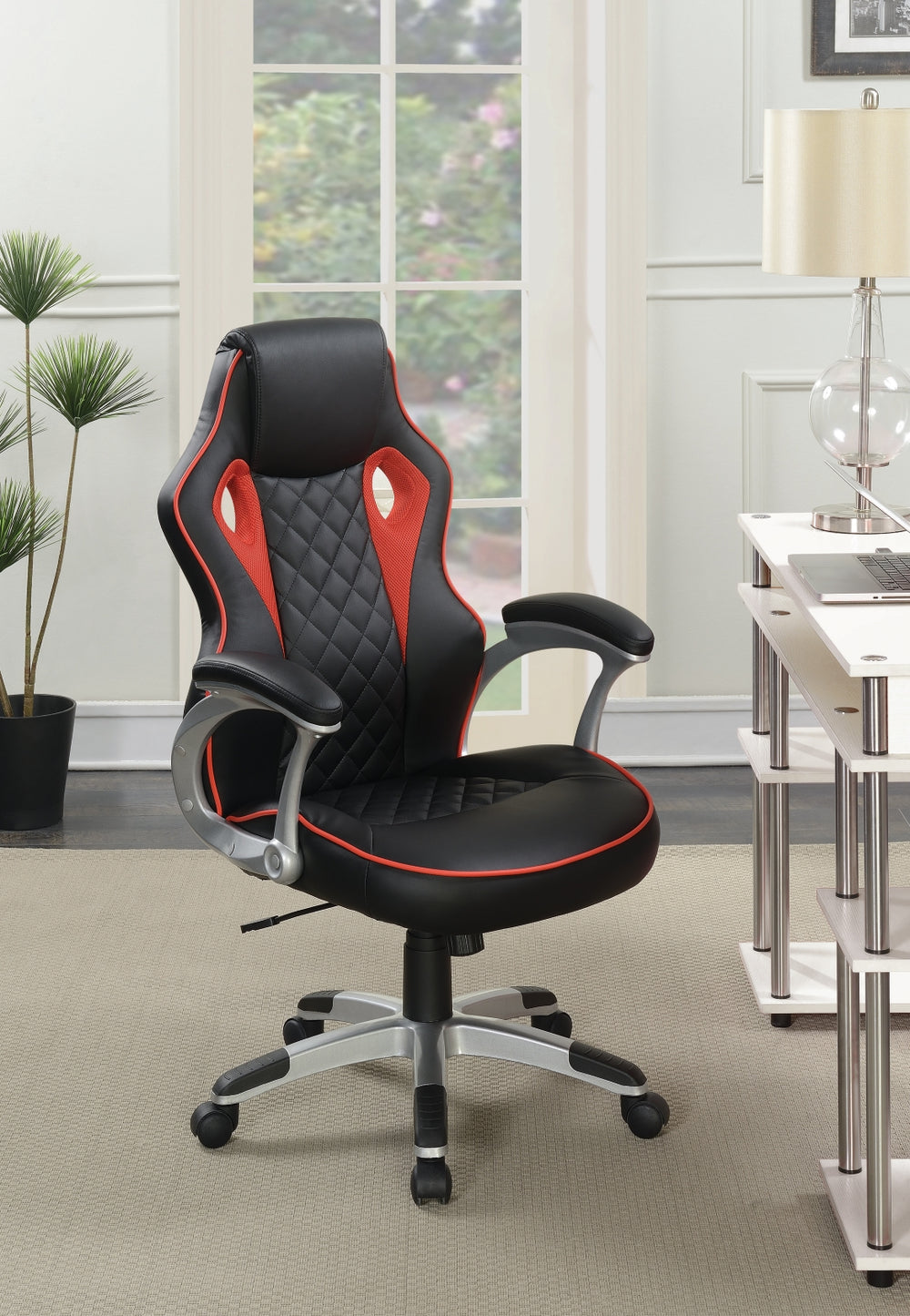 Contemporary Ergonomic Office Chair in Black and Red with Padded Comfort and Adjustable Height