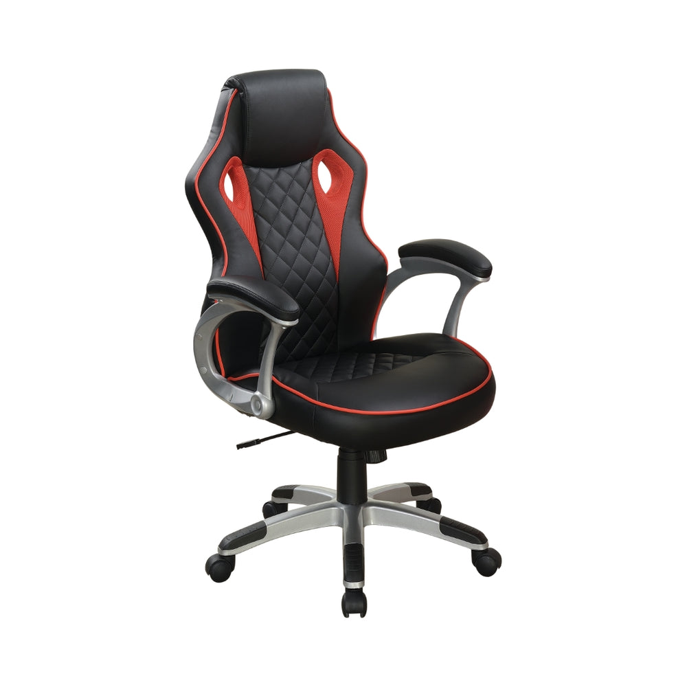 Contemporary Ergonomic Office Chair in Black and Red with Padded Comfort and Adjustable Height