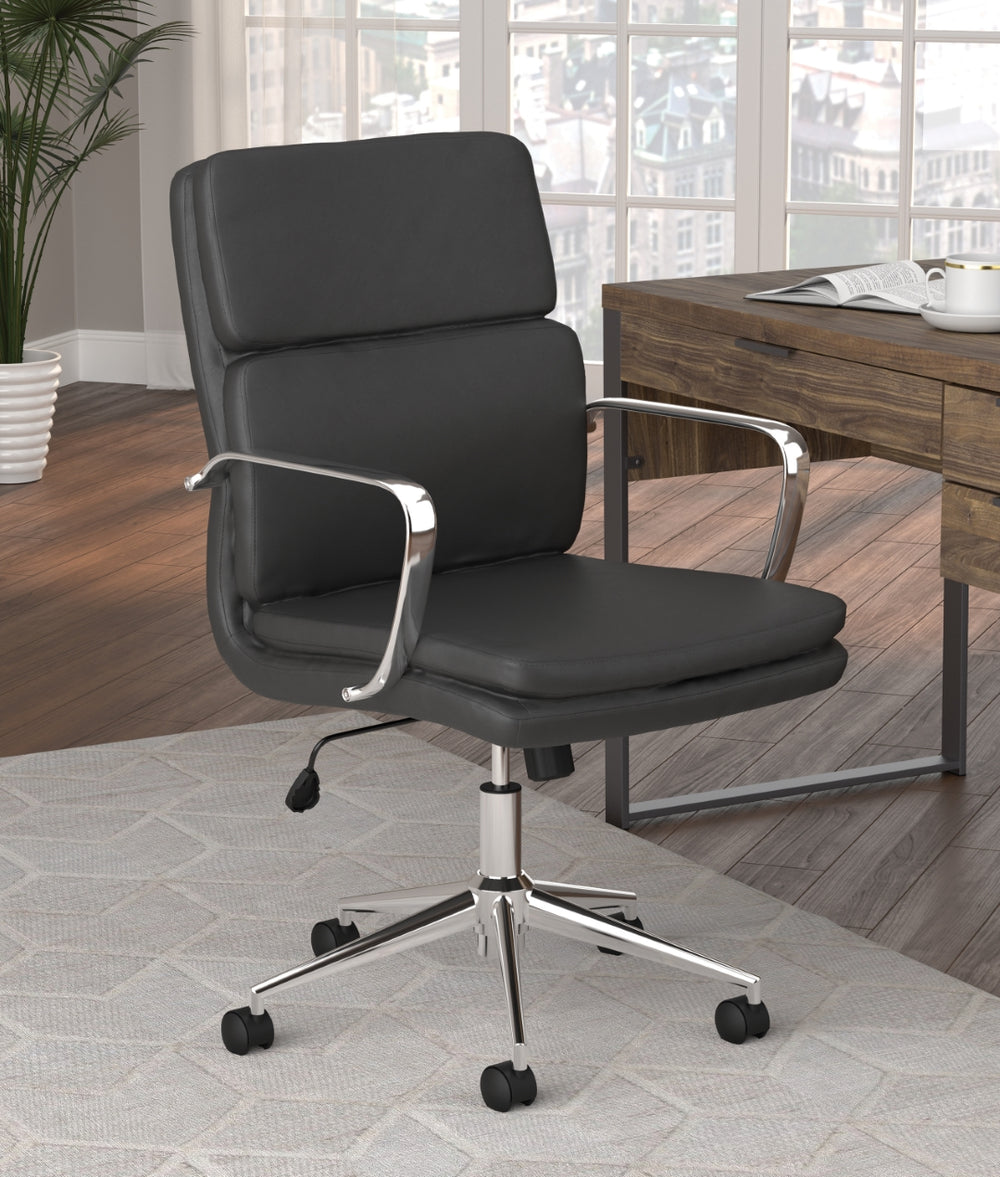 Contemporary Office Chair - Stylish Upholstered Design with Chrome Finish, Height Adjustable Comfort