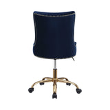 Contemporary Upholstered Office Chair with Nailhead Blue and Brass