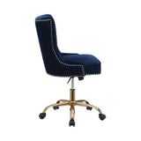 Contemporary Upholstered Office Chair with Nailhead Blue and Brass