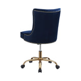 Contemporary Upholstered Office Chair with Nailhead Blue and Brass