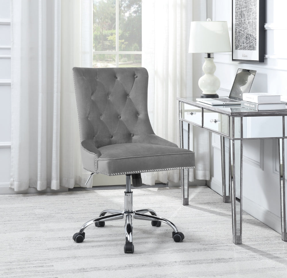 Contemporary Velvet Office Chair with Chrome Base – Stylish Swivel Design for Ultimate Comfort