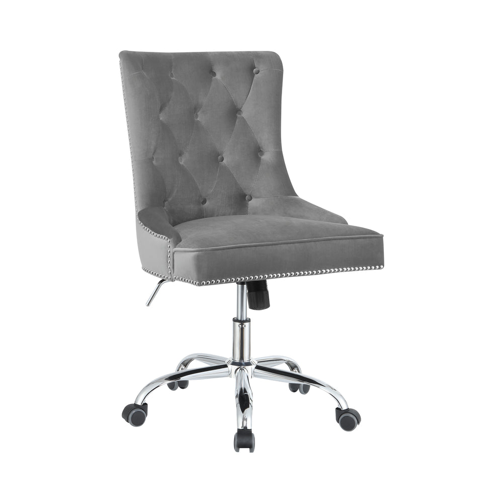 Contemporary Velvet Office Chair with Chrome Base – Stylish Swivel Design for Ultimate Comfort