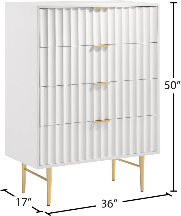 Modernist Engineered Wood / Stainless Steel Contemporary White Gloss Chest - 36" W x 17" D x 50" H