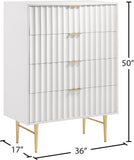 Modernist Engineered Wood / Stainless Steel Contemporary White Gloss Chest - 36" W x 17" D x 50" H