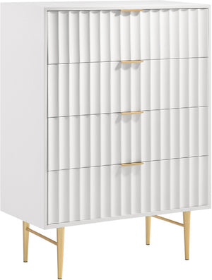 Modernist Engineered Wood / Stainless Steel Contemporary White Gloss Chest - 36" W x 17" D x 50" H