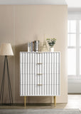 Modernist Engineered Wood / Stainless Steel Contemporary White Gloss Chest - 36" W x 17" D x 50" H