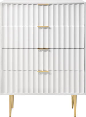 Modernist Engineered Wood / Stainless Steel Contemporary White Gloss Chest - 36" W x 17" D x 50" H