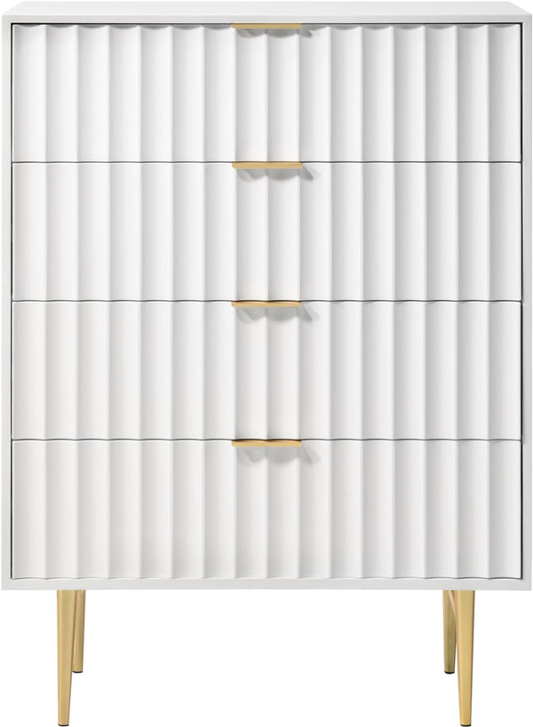 Modernist Engineered Wood / Stainless Steel Contemporary White Gloss Chest - 36" W x 17" D x 50" H