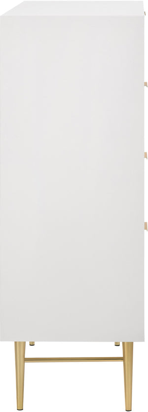 Modernist Engineered Wood / Stainless Steel Contemporary White Gloss Chest - 36" W x 17" D x 50" H