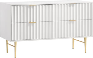 Modernist Engineered Wood / Stainless Steel Contemporary White Gloss Dresser - 60" W x 17" D x 32" H