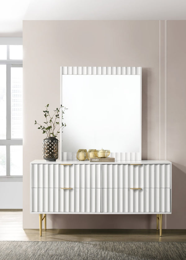 Modernist Engineered Wood / Stainless Steel Contemporary White Gloss Dresser - 60" W x 17" D x 32" H