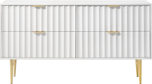 Modernist Engineered Wood / Stainless Steel Contemporary White Gloss Dresser - 60" W x 17" D x 32" H