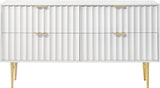 Modernist Engineered Wood / Stainless Steel Contemporary White Gloss Dresser - 60" W x 17" D x 32" H