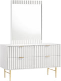 Modernist Engineered Wood / Stainless Steel Contemporary White Gloss Dresser - 60" W x 17" D x 32" H