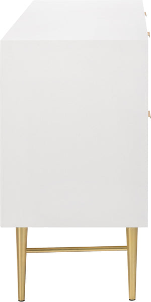 Modernist Engineered Wood / Stainless Steel Contemporary White Gloss Dresser - 60" W x 17" D x 32" H