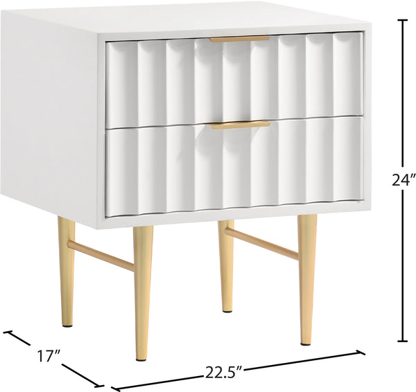 Modernist Engineered Wood / Stainless Steel Contemporary White Gloss Night Stand - 22.5" W x 17" D x 24" H