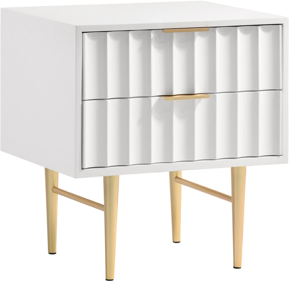 Modernist Engineered Wood / Stainless Steel Contemporary White Gloss Night Stand - 22.5" W x 17" D x 24" H