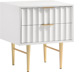 Modernist Engineered Wood / Stainless Steel Contemporary White Gloss Night Stand - 22.5" W x 17" D x 24" H