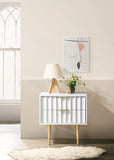 Modernist Engineered Wood / Stainless Steel Contemporary White Gloss Night Stand - 22.5" W x 17" D x 24" H