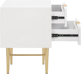 Modernist Engineered Wood / Stainless Steel Contemporary White Gloss Night Stand - 22.5" W x 17" D x 24" H