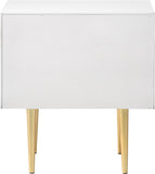 Modernist Engineered Wood / Stainless Steel Contemporary White Gloss Night Stand - 22.5" W x 17" D x 24" H