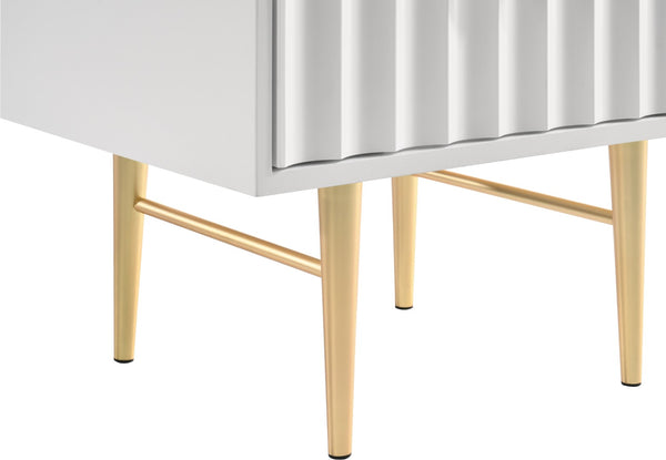 Modernist Engineered Wood / Stainless Steel Contemporary White Gloss Night Stand - 22.5" W x 17" D x 24" H