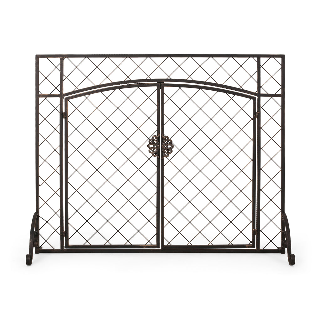 Springer Contemporary Iron Fireplace Screen, Black Brushed Gold Noble House
