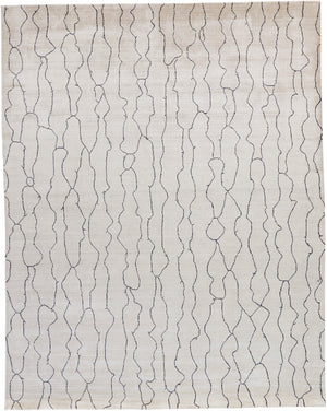 Lennox Modern Abstract Minimalist Area Rug, Ivory/Charcoal, 9ft-6in x 13ft-6in