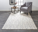 Lennox Modern Abstract Minimalist Area Rug, Ivory/Charcoal, 9ft-6in x 13ft-6in