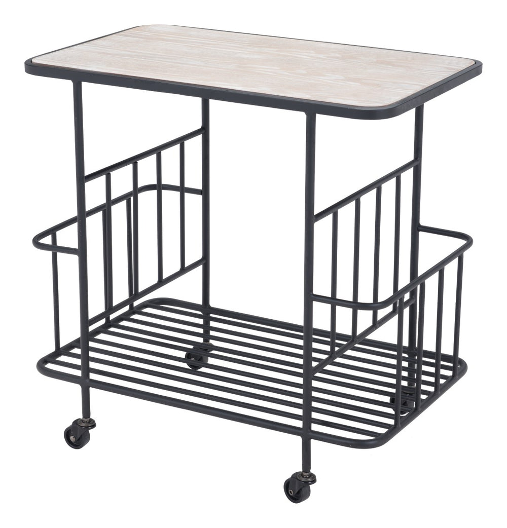 Zuo Modern Argus MDF, Steel Modern Commercial Grade Bar Cart Natural, Black MDF, Steel