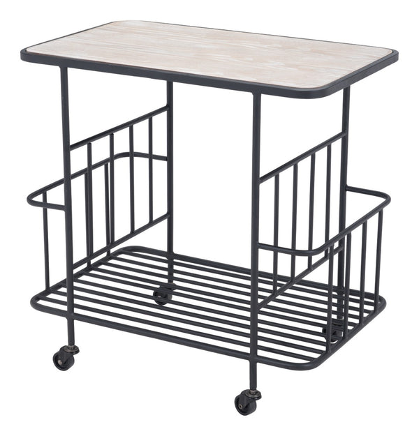 Zuo Modern Argus MDF, Steel Modern Commercial Grade Bar Cart Natural, Black MDF, Steel