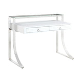 Gemma Contemporary 2-drawer Writing Desk Glossy White and Chrome