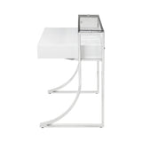 Gemma Contemporary 2-drawer Writing Desk Glossy White and Chrome