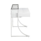 Gemma Contemporary 2-drawer Writing Desk Glossy White and Chrome