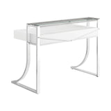 Gemma Contemporary 2-drawer Writing Desk Glossy White and Chrome